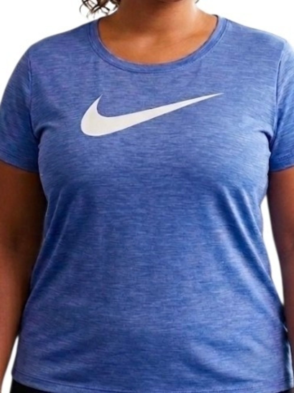 Nike Women's Heather Blue Short Sleeve Tee with White Swoosh